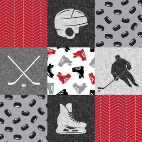 Ice Hockey Patchwork - Hockey Nursery - Wholecloth red, black, and grey - LAD19