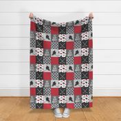 Eat Sleep Hockey - Ice Hockey Patchwork - Hockey Nursery - Wholecloth red, black, and grey - LAD19