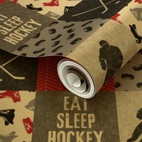 Eat Sleep Hockey - Ice Hockey Patchwork - Hockey Nursery - Wholecloth red, black, and grey - LAD19