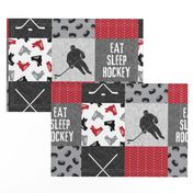 Eat Sleep Hockey - Ice Hockey Patchwork - Hockey Nursery - Wholecloth red, black, and grey - LAD19