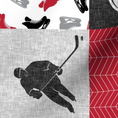 Ice Hockey Patchwork - Hockey Nursery - Wholecloth red, black, and grey - LAD19 (90)