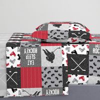 Eat Sleep Hockey - Ice Hockey Patchwork - Hockey Nursery - Wholecloth red, black, and grey - LAD19 (90)