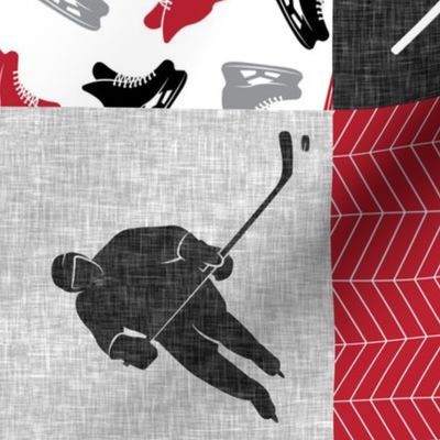 Eat Sleep Hockey - Ice Hockey Patchwork - Hockey Nursery - Wholecloth red, black, and grey - LAD19 (90)