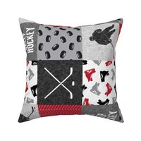 Eat Sleep Hockey - Ice Hockey Patchwork - Hockey Nursery - Wholecloth red, black, and grey - LAD19 (90)