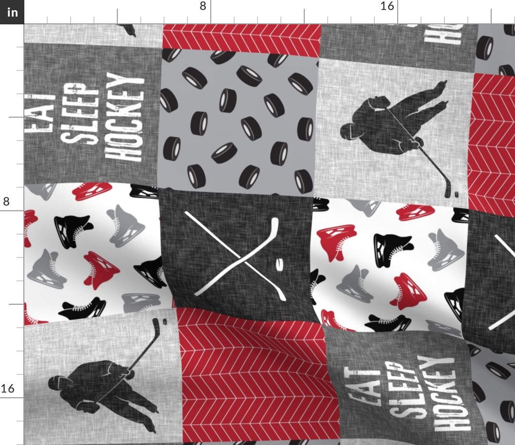 Eat Sleep Hockey - Ice Hockey Patchwork - Hockey Nursery - Wholecloth red, black, and grey - LAD19 (90)