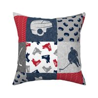 Ice Hockey Patchwork - Hockey Nursery - Wholecloth red, navy, and grey - LAD19