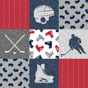 Ice Hockey Patchwork - Hockey Nursery - Wholecloth red, navy, and grey - LAD19