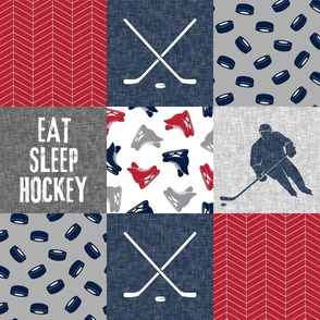 Eat Sleep Hockey - Ice Hockey Patchwork - Hockey Nursery - Wholecloth red, navy, and grey - LAD19