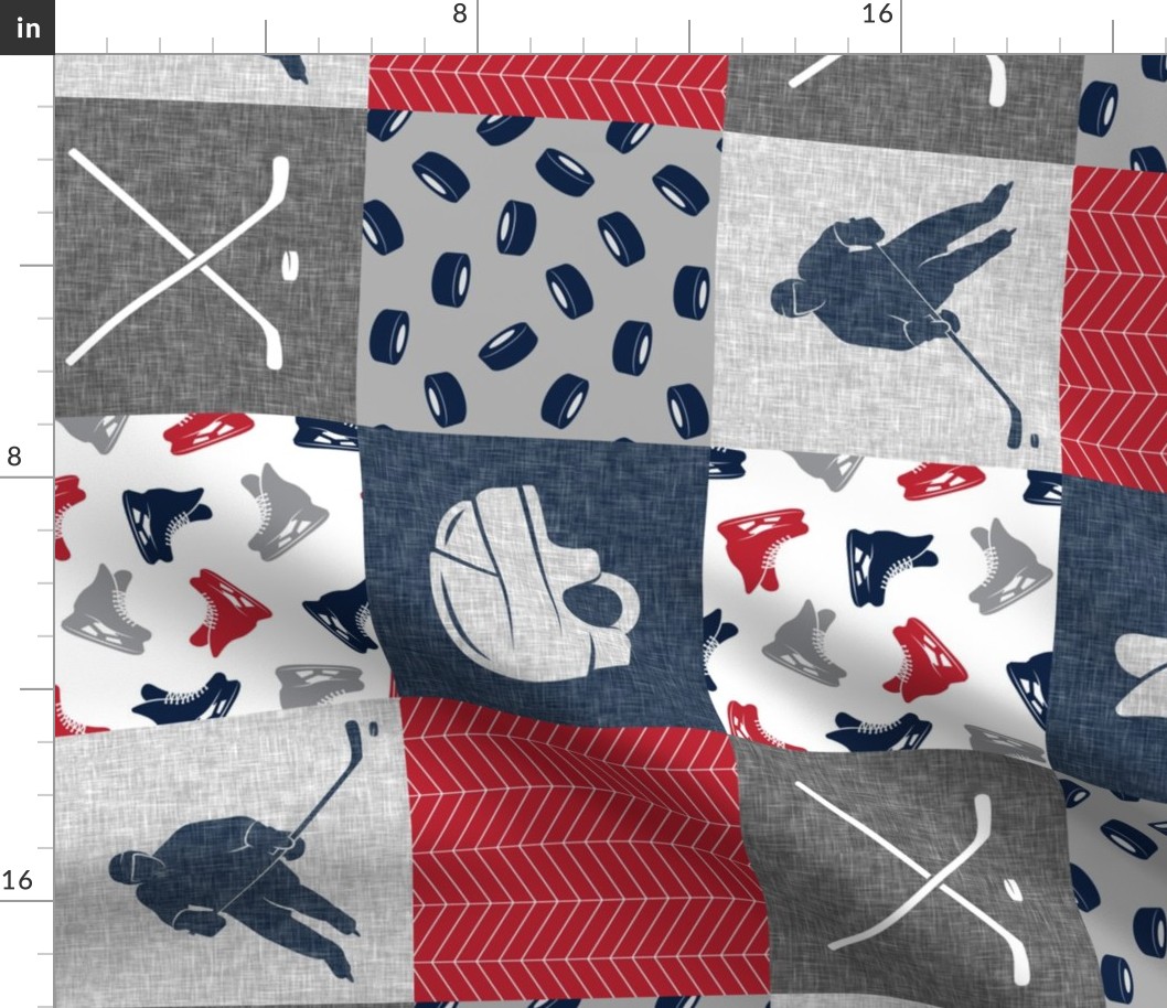 Ice Hockey Patchwork - Hockey Nursery - Wholecloth red, navy, and grey - LAD19 (90)