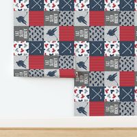 Eat Sleep Hockey - Ice Hockey Patchwork - Hockey Nursery - Wholecloth red, navy, and grey - LAD19 (90)