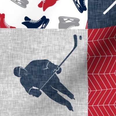 Eat Sleep Hockey - Ice Hockey Patchwork - Hockey Nursery - Wholecloth red, navy, and grey - LAD19 (90)