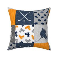 Eat Sleep Hockey - Ice Hockey Patchwork - Hockey Nursery - Wholecloth orange navy and grey - LAD19 