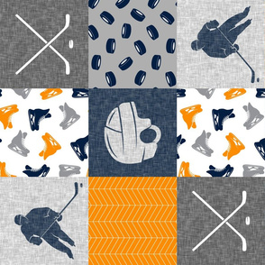 Ice Hockey Patchwork - Hockey Nursery - Wholecloth orange navy and grey - LAD19 (90)