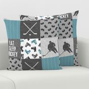 Eat Sleep Hockey - Ice Hockey Patchwork - Hockey Nursery - Wholecloth stone blue and grey - LAD19