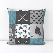 Eat Sleep Hockey - Ice Hockey Patchwork - Hockey Nursery - Wholecloth stone blue and grey - LAD19