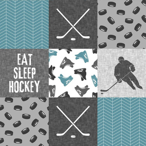 Eat Sleep Hockey - Ice Hockey Patchwork - Hockey Nursery - Wholecloth stone blue and grey - LAD19