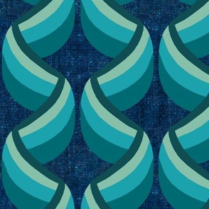 Teal Art Deco Ribbon Columns on Blue Linen Look