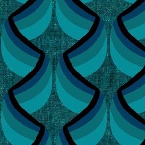 Teal and Black Art Deco Ribbon Column on Teal Linen Look