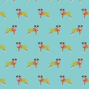 boxer dog hula dancer fabric - hula dog, cute boxer dog fabric, boxers -  blue