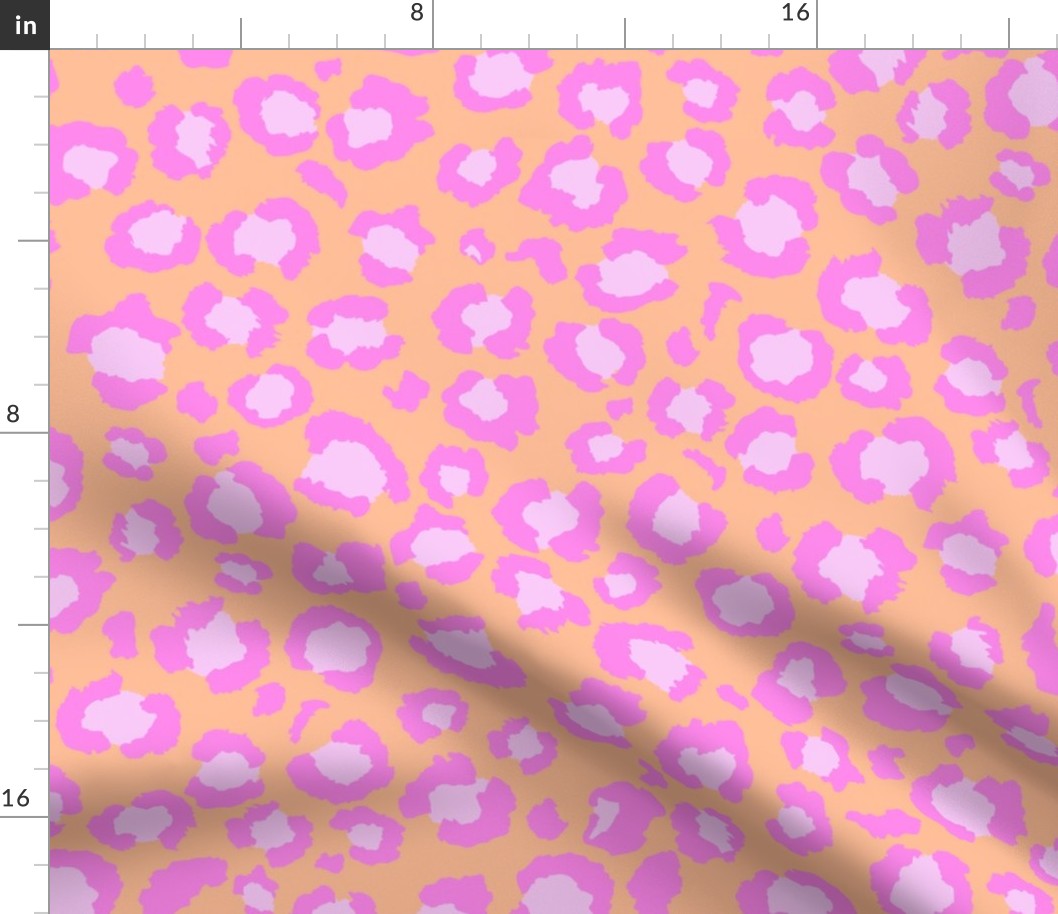 Leopard Spots Print - Large Scale - Hot Pink Spots and Peach Fuzz Background Animal Print soft pastel orange Peach