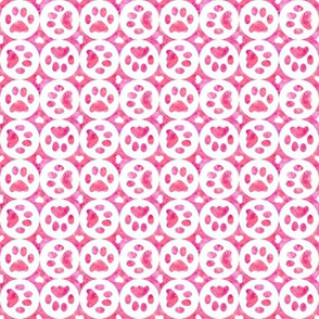 Love Pet Paws Circle Check White Pink