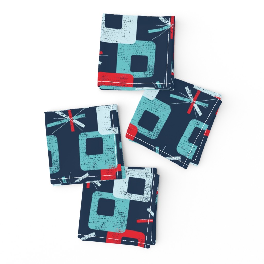 Midcentury Square Geometric ~ Blue Navy Red 