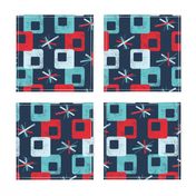 Midcentury Square Geometric ~ Blue Navy Red 