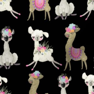 Llamas floral on black