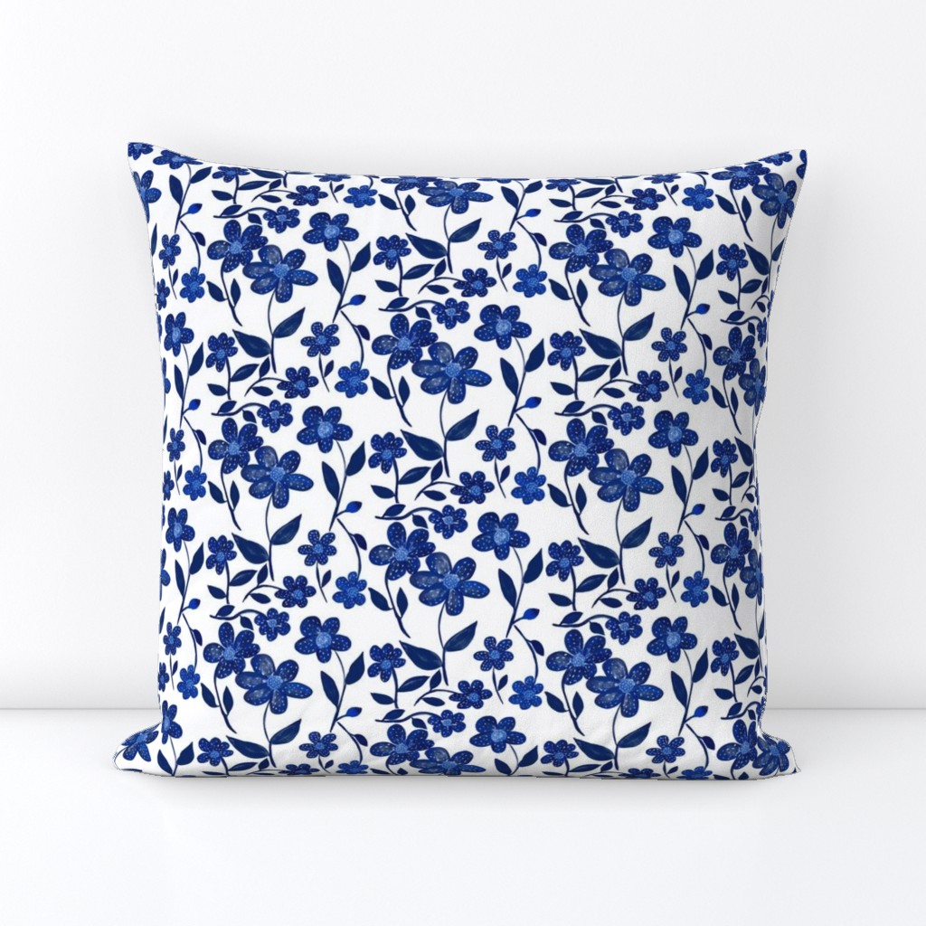 Fields of Speckled Blue Blooms on White - Large Scale