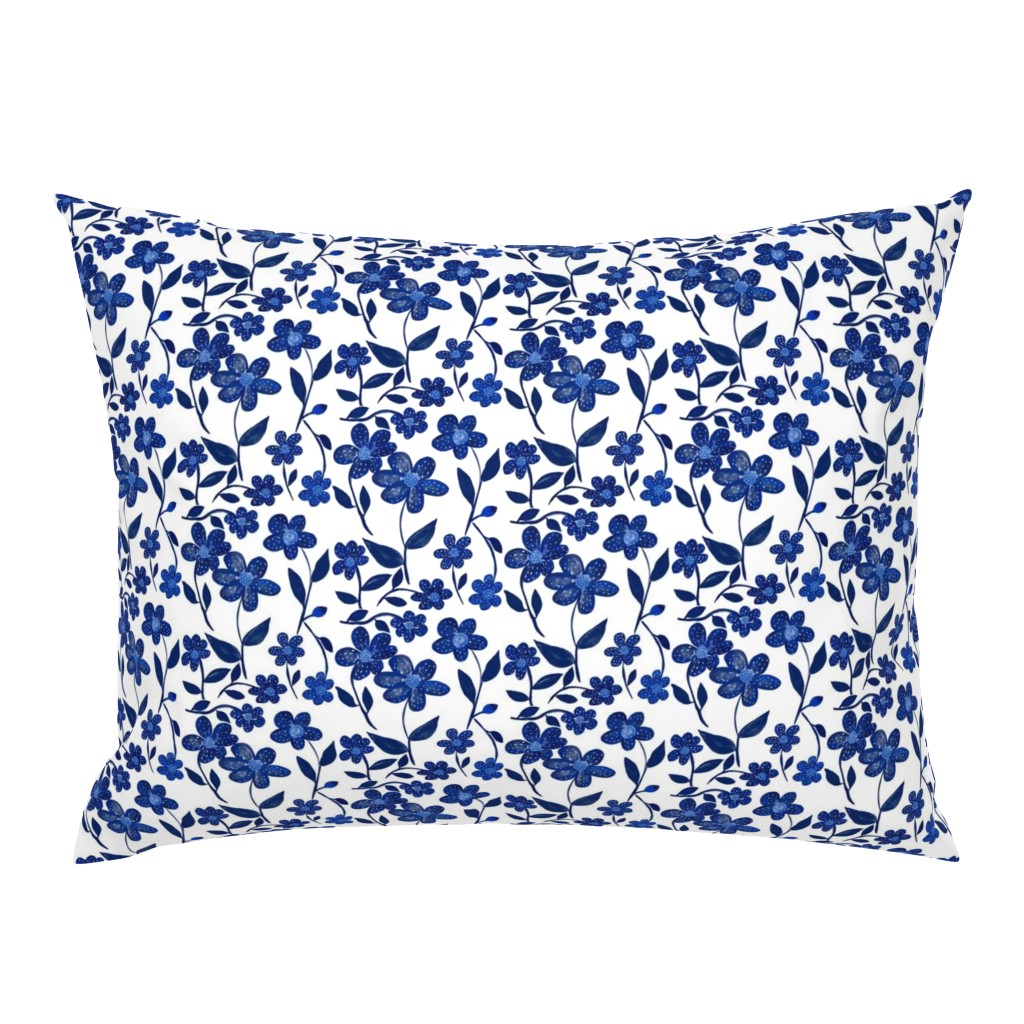 Fields of Speckled Blue Blooms on White - Large Scale