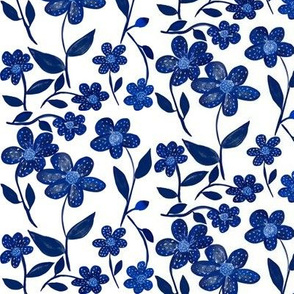 Fields of Speckled Blue Blooms on White - Large Scale
