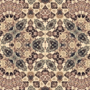 Seamless retro vintage beige brown kaleidoscopic mosaic pattern