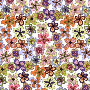 Funky Fantasy Flowers - Warm Spring on White (Medium).