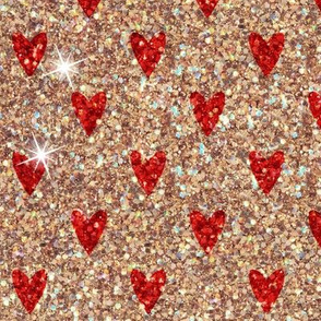 Gold Red glitter hearts