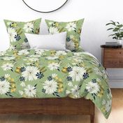 Modern Daisy Floral on Sage - Large Scale 