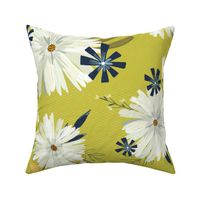 Modern Daisy Floral on Citrus Green - Large scale