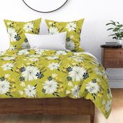 Modern Daisy Floral on Citrus Green - Large scale