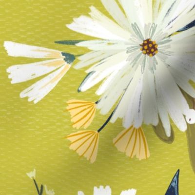 Modern Daisy Floral on Citrus Green - Large scale