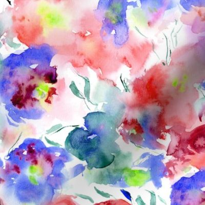 blooming bouquet in red and blue || watercolor floral pattern