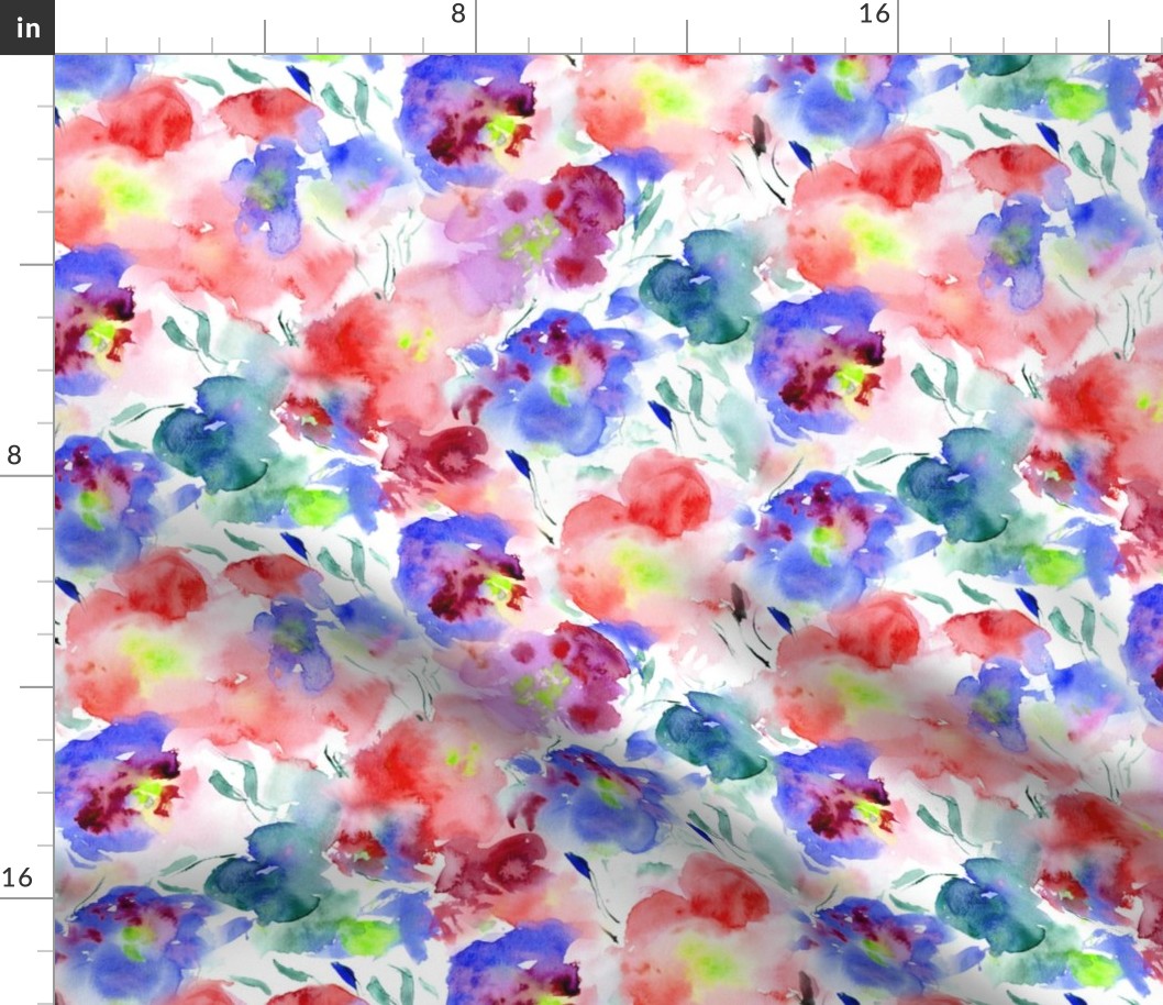 blooming bouquet in red and blue || watercolor floral pattern