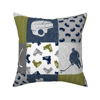 Ice Hockey Patchwork - Hockey Nursery - Wholecloth grey and green - LAD19 (90)