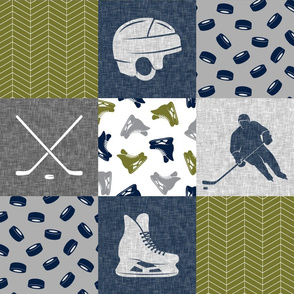 Ice Hockey Patchwork - Hockey Nursery - Wholecloth grey and green - LAD19 (90)