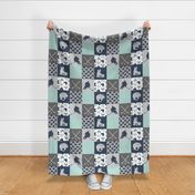  Ice Hockey Patchwork - Hockey Nursery - Wholecloth dark mint and navy - LAD19 