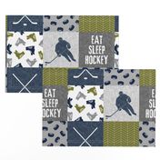 Eat Sleep Hockey - Ice Hockey Patchwork - Hockey Nursery - Wholecloth grey and green - LAD19