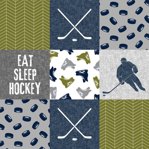 Eat Sleep Hockey - Ice Hockey Patchwork - Hockey Nursery - Wholecloth grey and green - LAD19