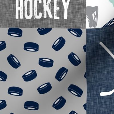Eat Sleep Hockey - Ice Hockey Patchwork - Hockey Nursery - Wholecloth dark mint and navy - LAD19