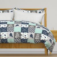 Eat Sleep Hockey - Ice Hockey Patchwork - Hockey Nursery - Wholecloth dark mint and navy - LAD19