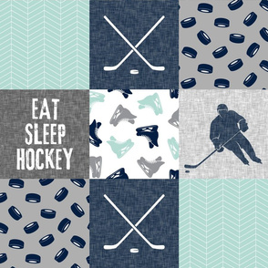 Eat Sleep Hockey - Ice Hockey Patchwork - Hockey Nursery - Wholecloth dark mint and navy - LAD19