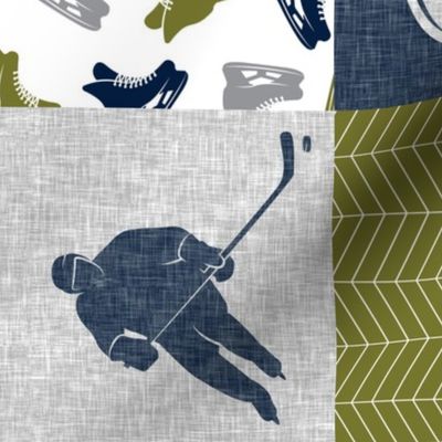 Ice Hockey Patchwork - Hockey Nursery - Wholecloth grey and green - LAD19 (90)