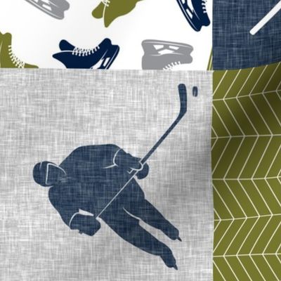 Eat Sleep Hockey - Ice Hockey Patchwork - Hockey Nursery - Wholecloth grey and green - LAD19 (90)